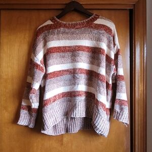 Pink Lily Cozy Striped Sweater - Rust and Cream
